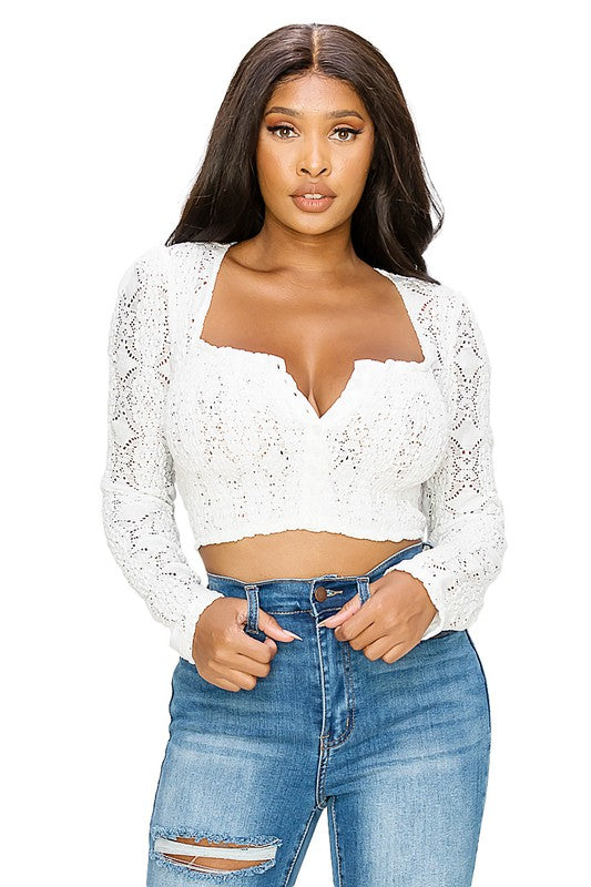 Eyelet Long Sleeve Crop