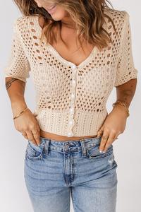 Beige Hollow Out Knitted Crop Top