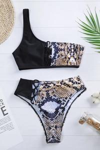 1 Shoulder Leopard Print 2 Piece Swimsuit